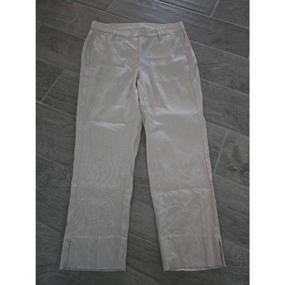 Women's J. Jill Linen Pull On Ankle Pants Size Small Petite Khaki Oatmeal‎ Color